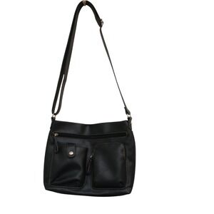 Black Crossbody Faux Leather Silver Hardware Relic